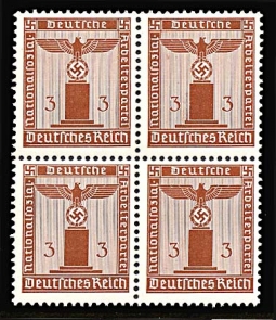 GE 3 PF. 1942 Official Nazi Emblem Stamp Block